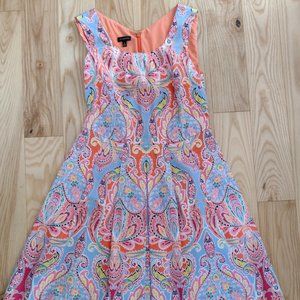 Talbots paisley blue red orange, fit and flare Size 6 dress
